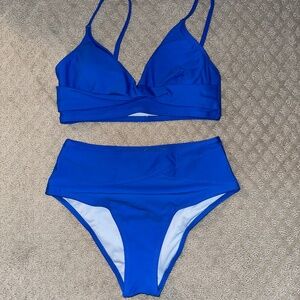 CUPSHE Royal Blue High Waisted Bikini Set